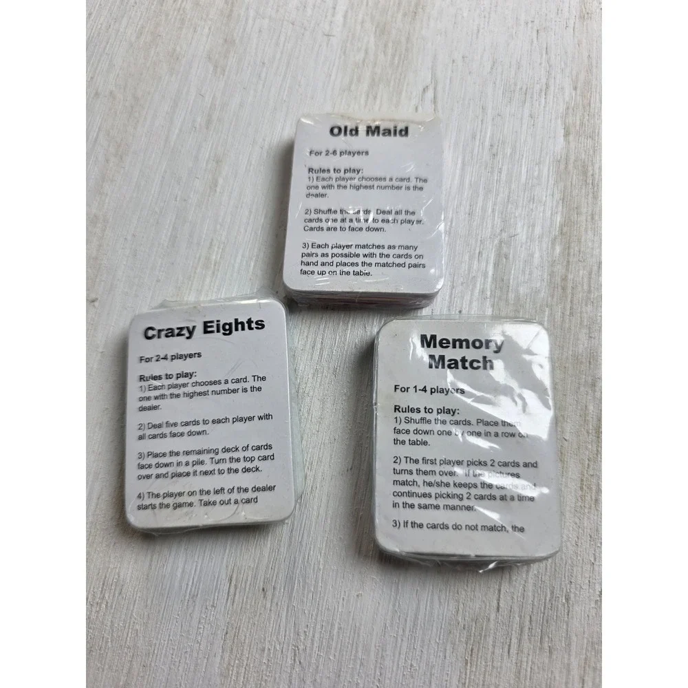 Set of 3 Mini Card Games Old Maid Crazy Eights Memory Match Kids Travel Size NEW
